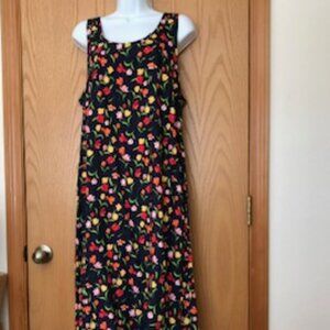 Vintage Byer Studio Maxi Sleeveless Floral Dress 16 XL Rayon Red Yellow Black